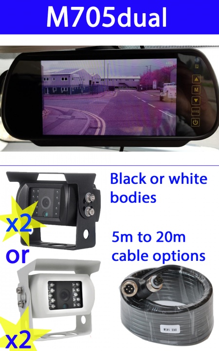Clip on mirror rear view monitor and 2 CCD reversing cameras